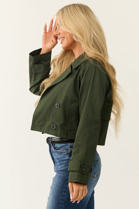 Pine Long Sleeve Buttoned Crop Trench Jacket