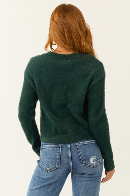 Pine Long Sleeve Fuzzy Knit Cropped Sweater