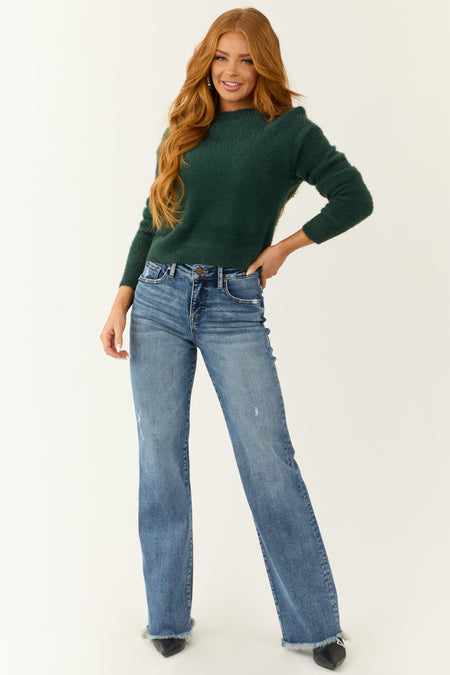 Pine Long Sleeve Fuzzy Knit Cropped Sweater