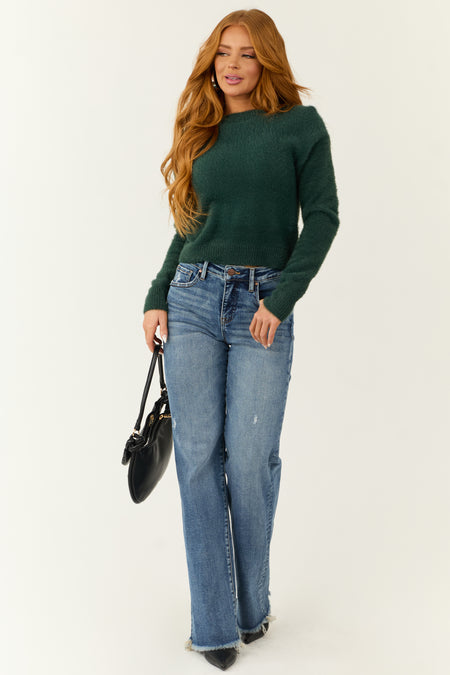 Pine Long Sleeve Fuzzy Knit Cropped Sweater