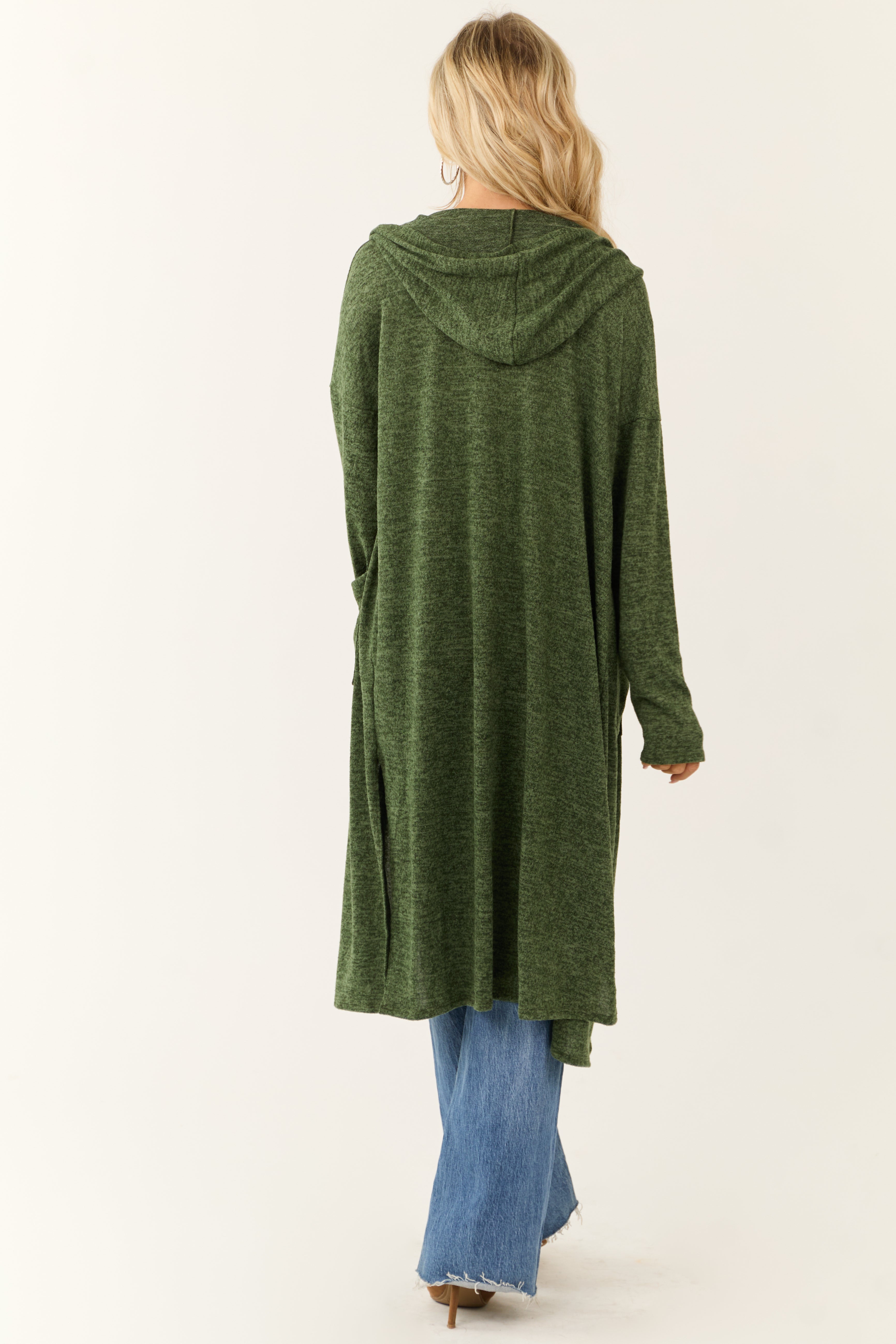 Pine Long Sleeve Hooded Duster Cardigan Lime Lush Boutique