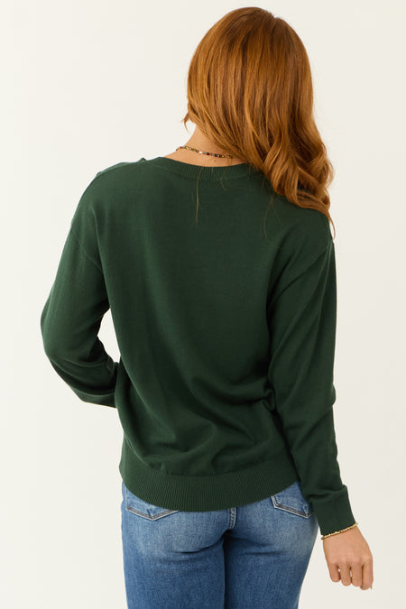 Pine Long Sleeve V Neck Chest Pocket Sweater