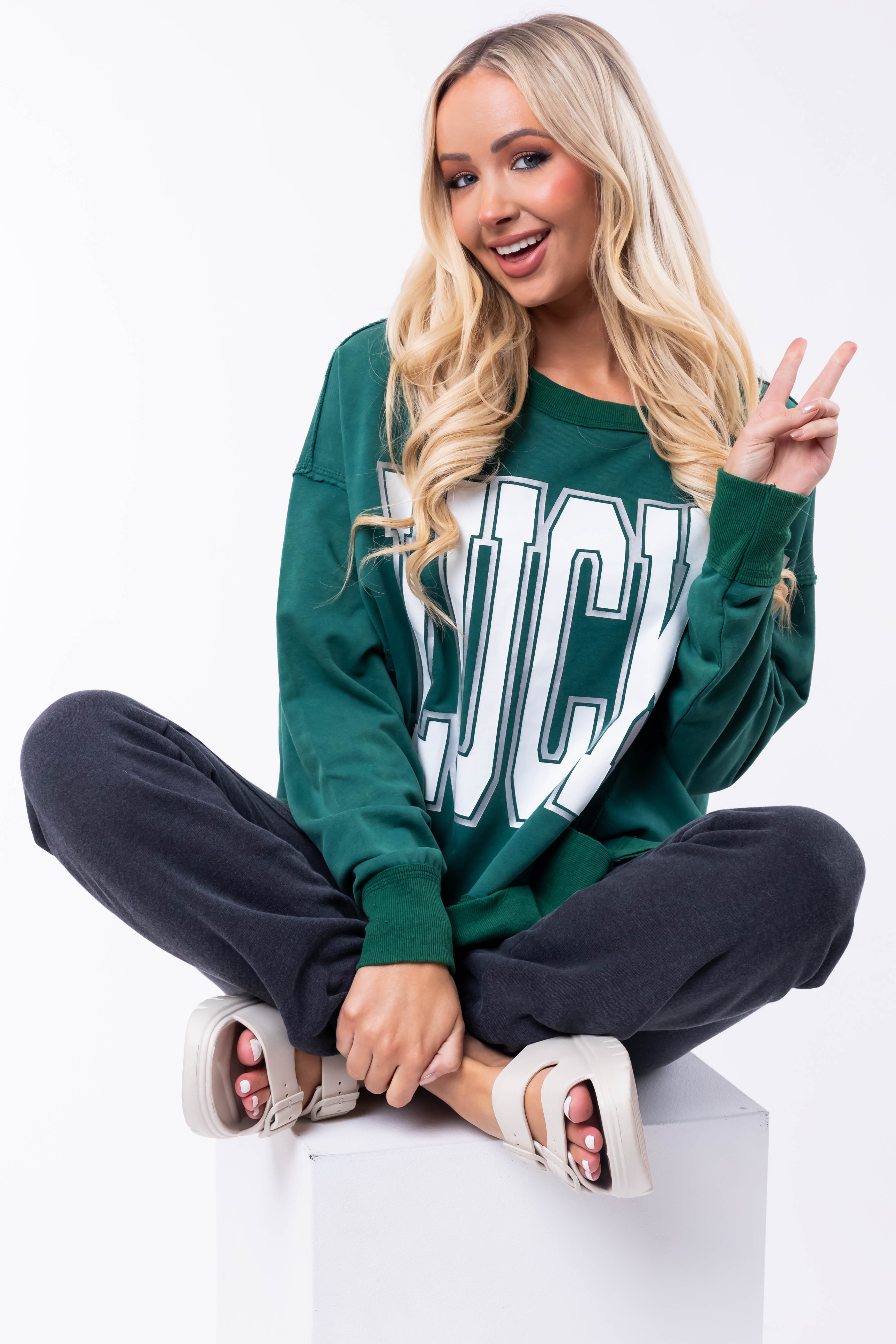 Pine 'Lucky' Graphic Long Sleeve Sweatshirt