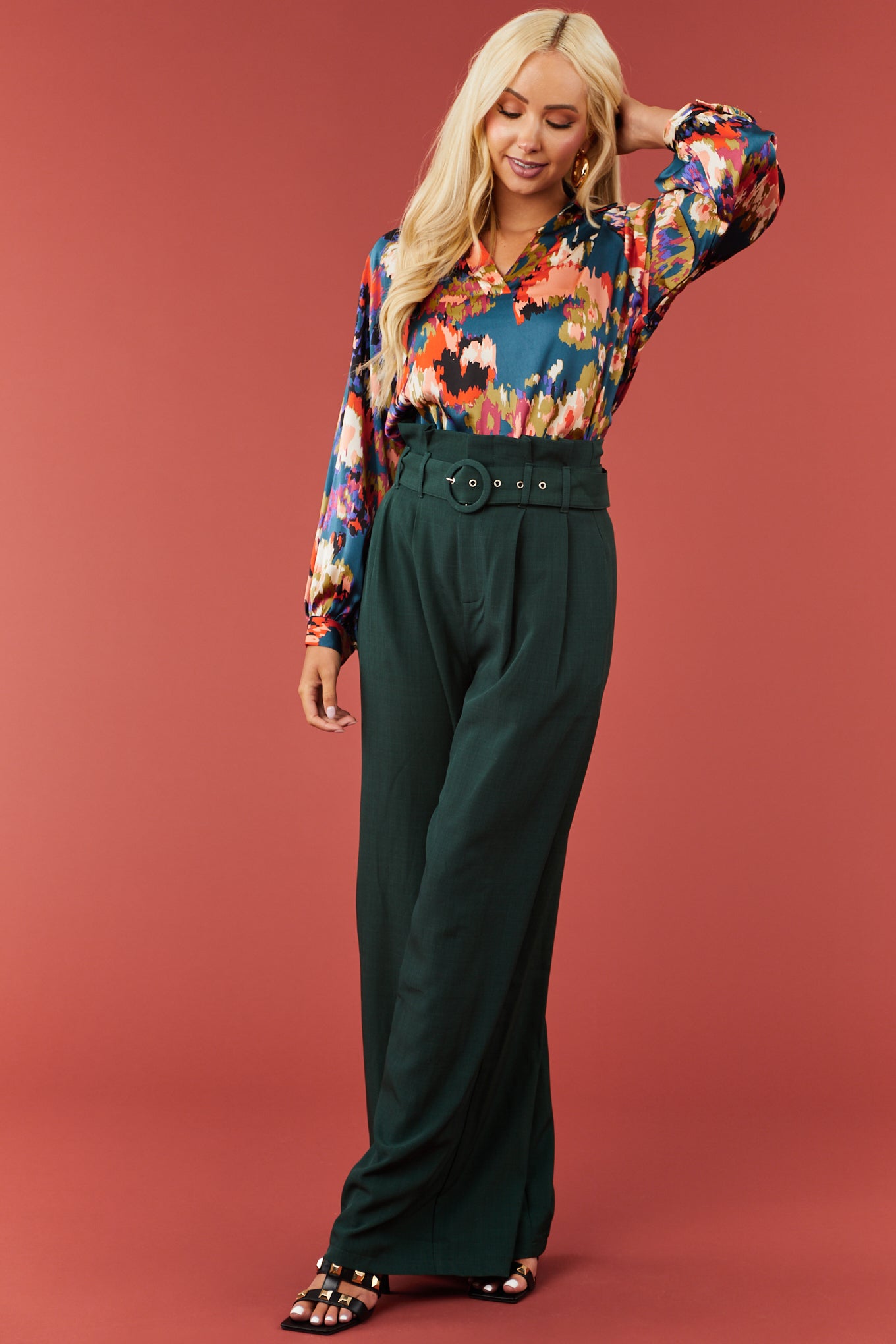 Flying Tomato Pine Paper Bag Belted Wide Leg Pants