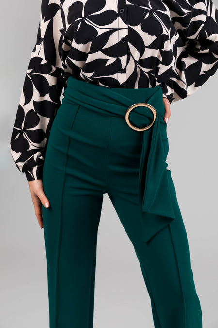 Pine Ring Belt Waist Wide Leg Pants