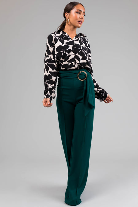 Pine Ring Belt Waist Wide Leg Pants