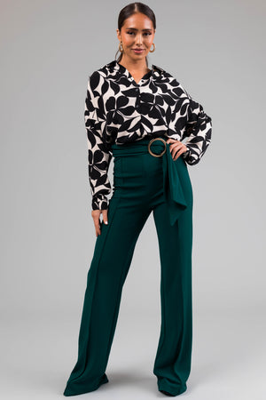 Pine Ring Belt Waist Wide Leg Pants