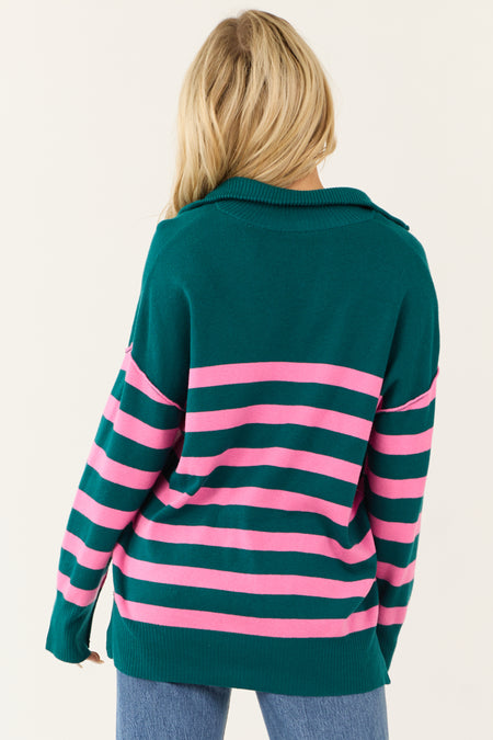 Pine Striped Quarter Zip Knit Sweater