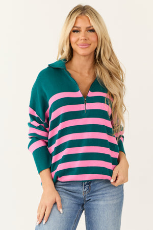 Pine Striped Quarter Zip Knit Sweater