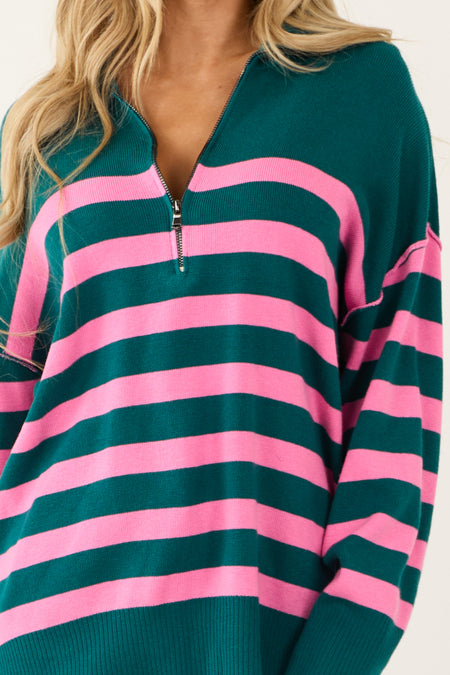 Pine Striped Quarter Zip Knit Sweater