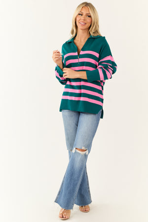 Pine Striped Quarter Zip Knit Sweater