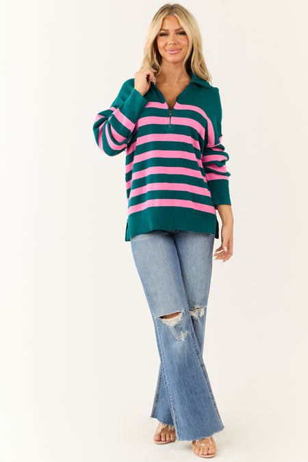 Pine Striped Quarter Zip Knit Sweater