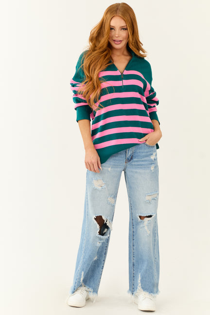 Pine Striped Quarter Zip Knit Sweater