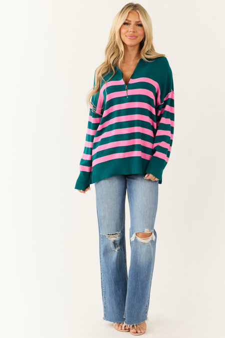 Pine Striped Quarter Zip Knit Sweater