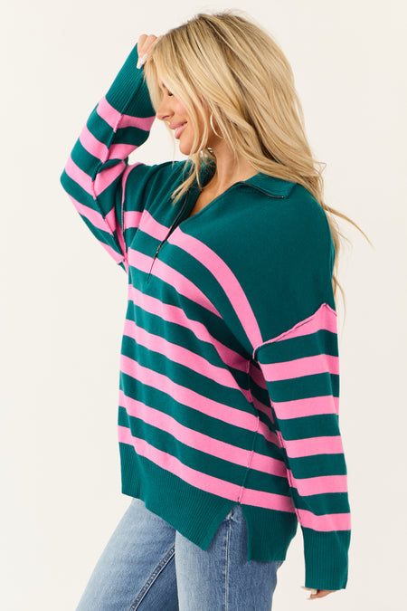 Pine Striped Quarter Zip Knit Sweater