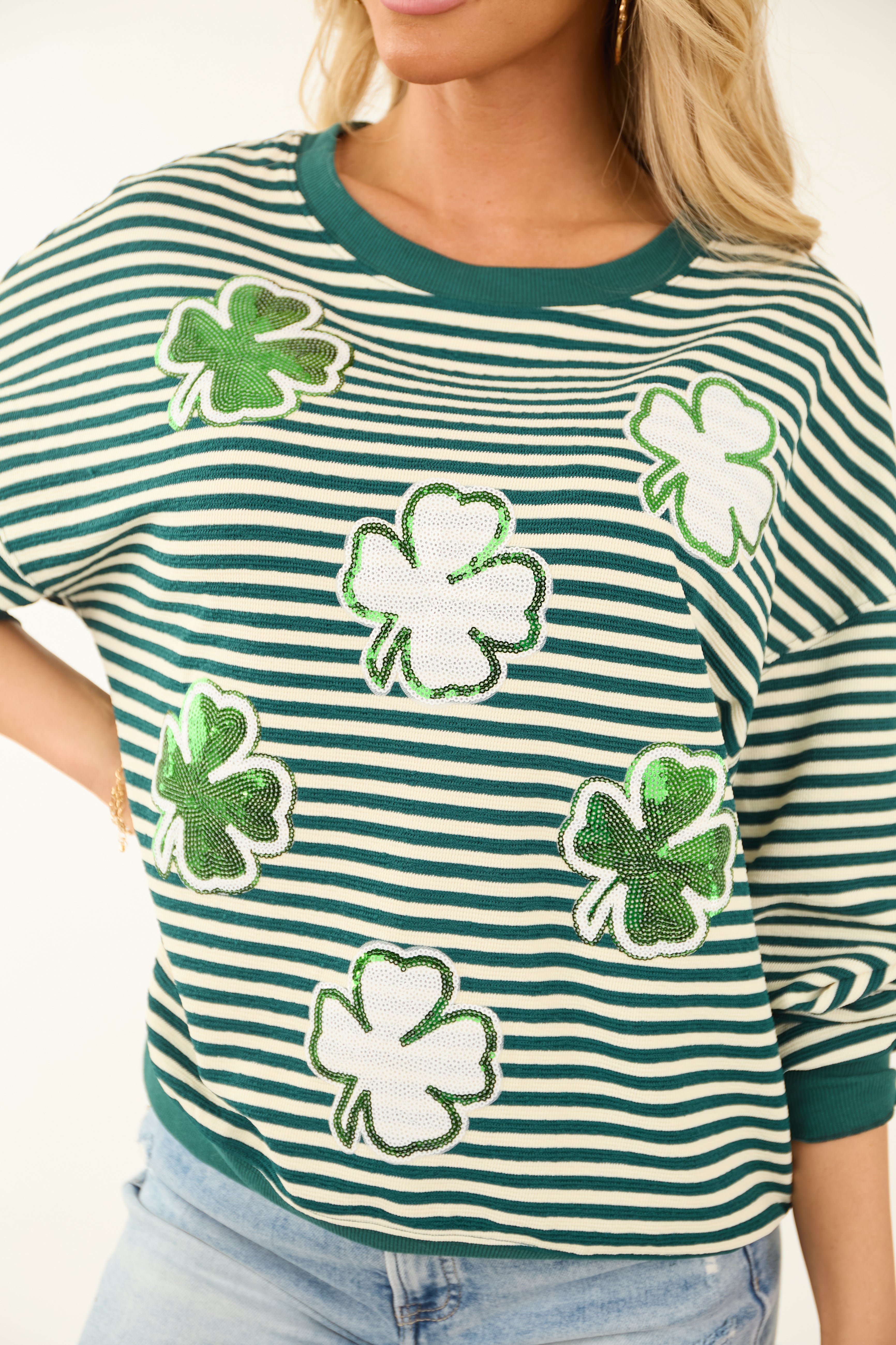 Pine Striped St Patricks Clover Sequin Sweatshirt