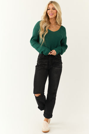 Pine V Neck Long Sleeve Cropped Sweater