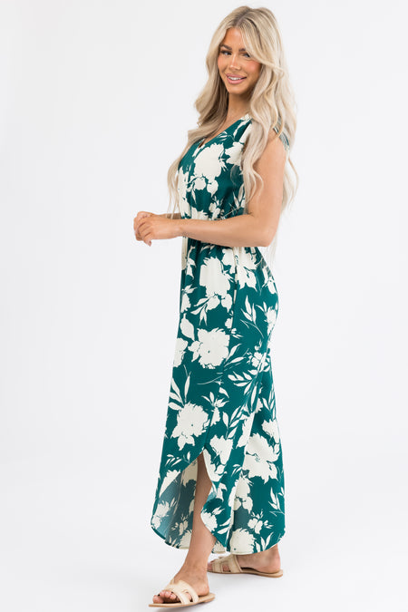 Pine and Cream Floral Print V Neck Jumpsuit