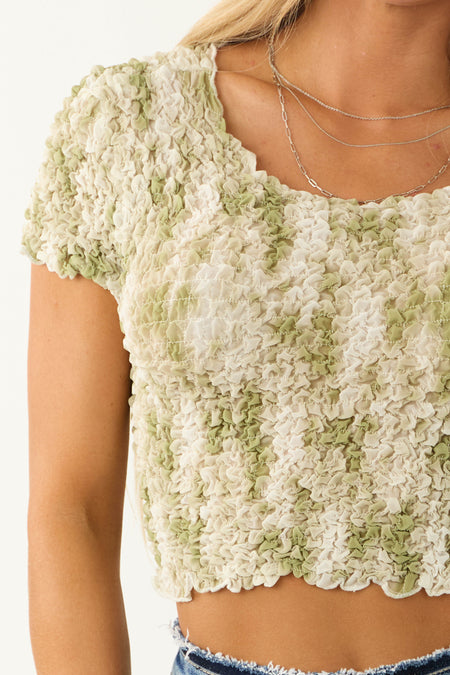 Pistachio Bubble Textured Short Sleeve Crop Top