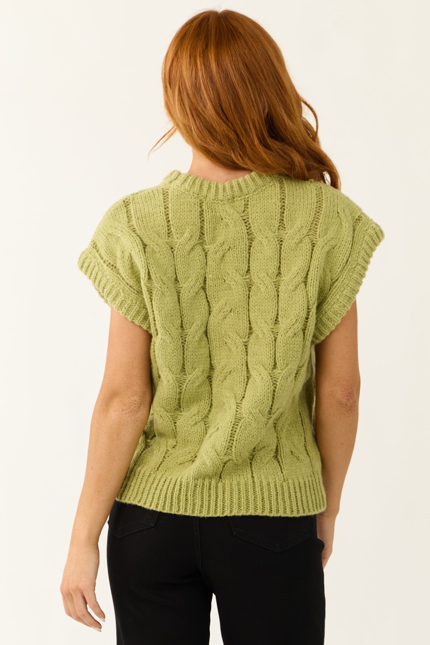 Pistachio Cable Knit Sweater Vest