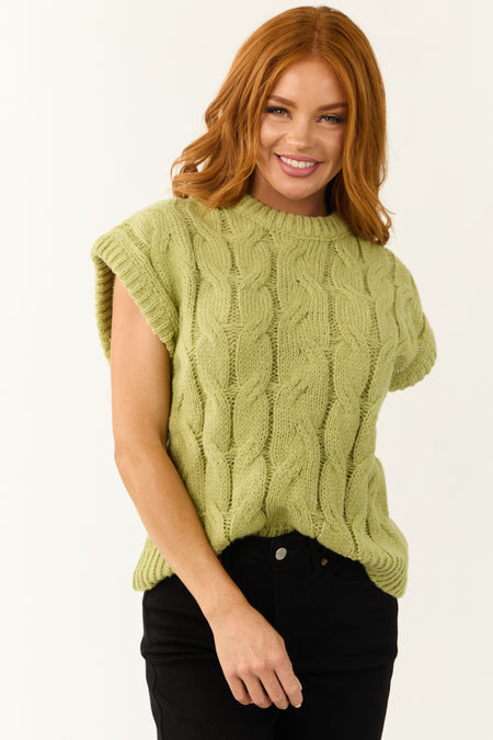 Pistachio Cable Knit Sweater Vest