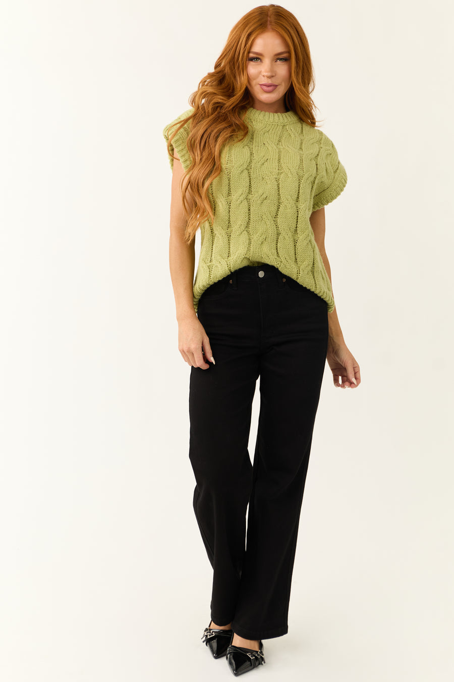 Pistachio Cable Knit Sweater Vest