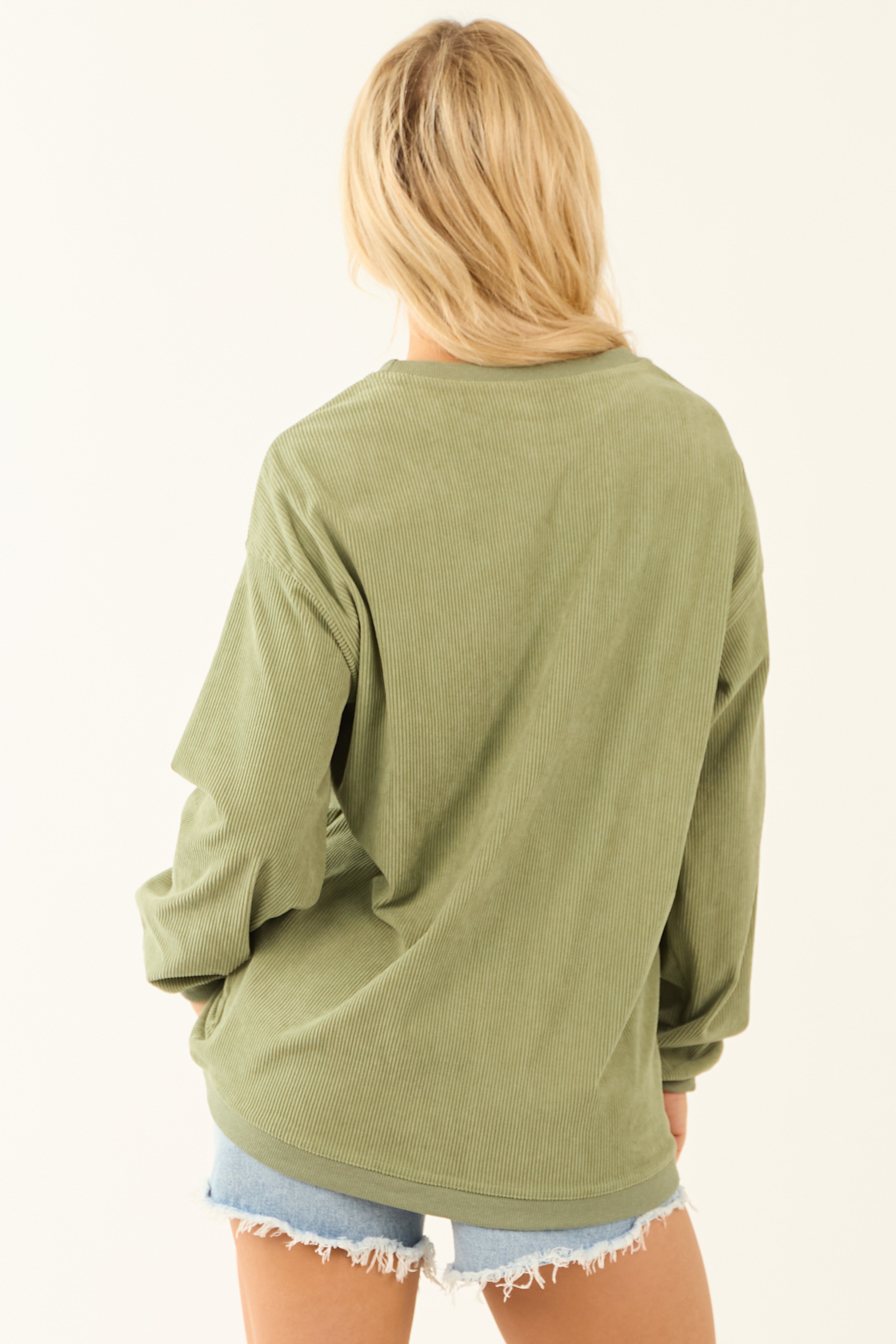 Pistachio Clover Graphic Corduroy Sweatshirt