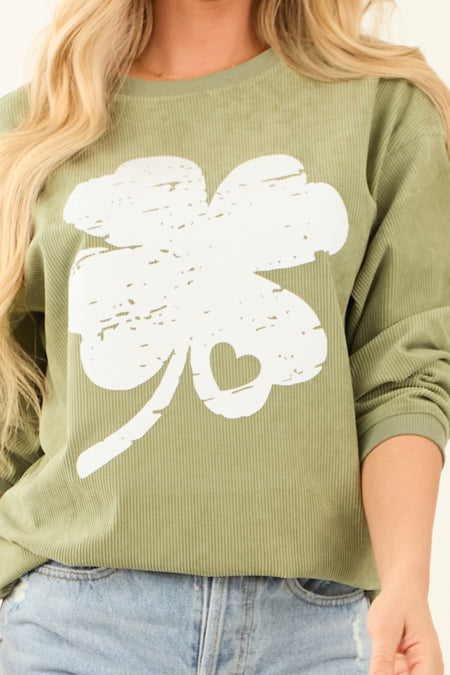 Pistachio Clover Graphic Corduroy Sweatshirt