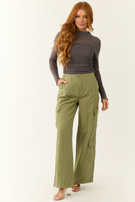 Pistachio Mid Rise Wide Leg Cargo Pants