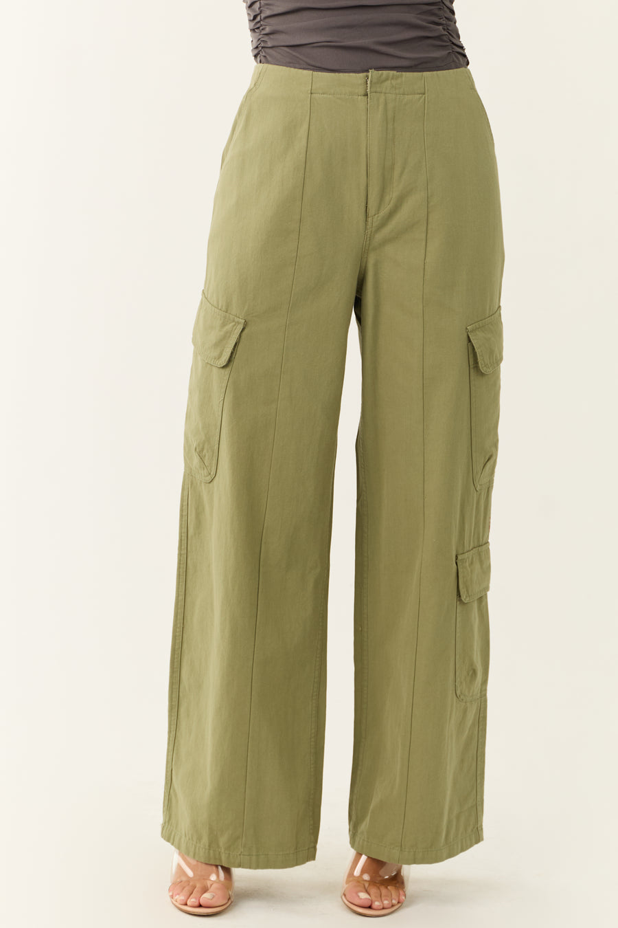 Pistachio Mid Rise Wide Leg Cargo Pants