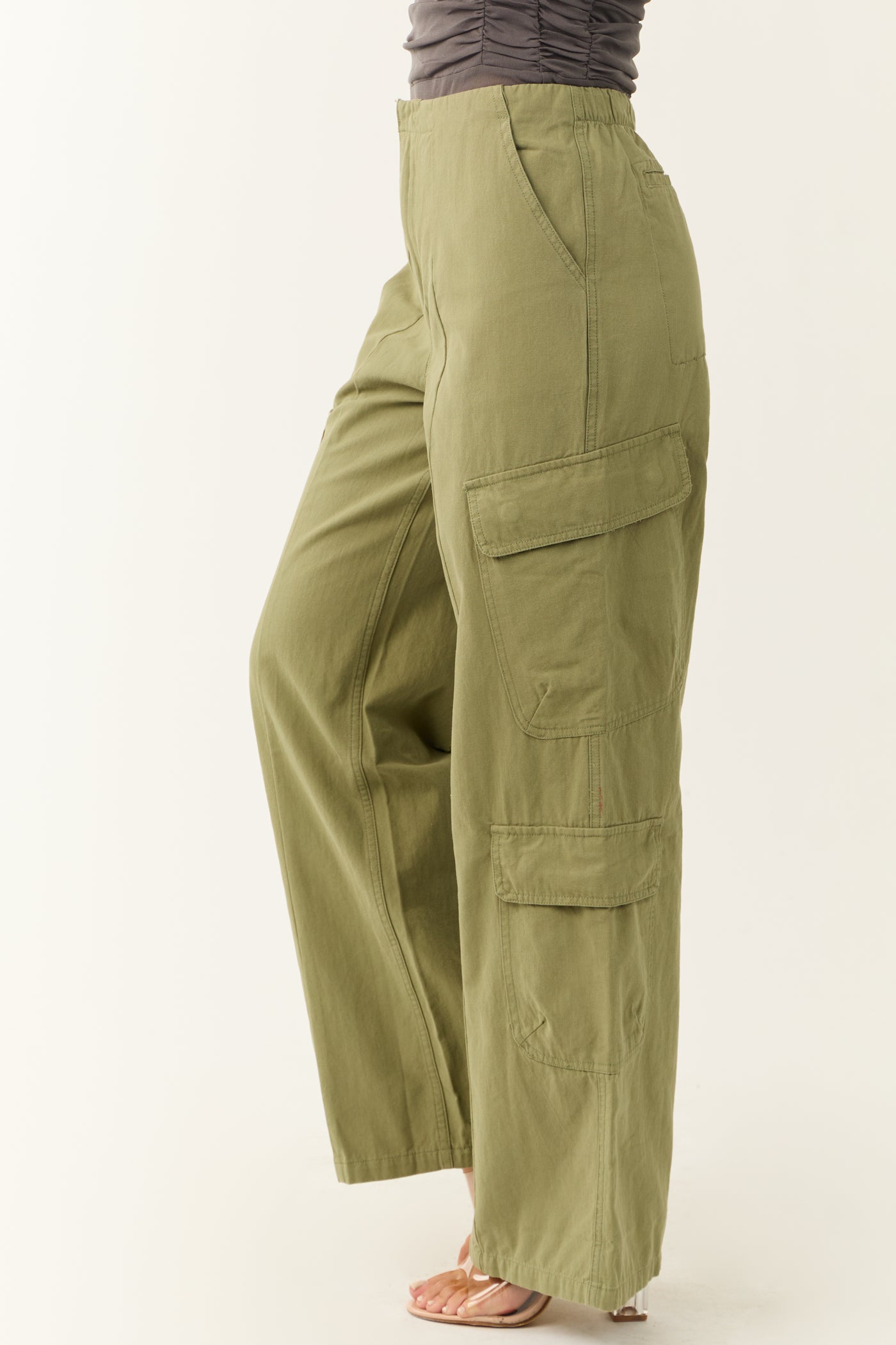 Pistachio Mid Rise Wide Leg Cargo Pants