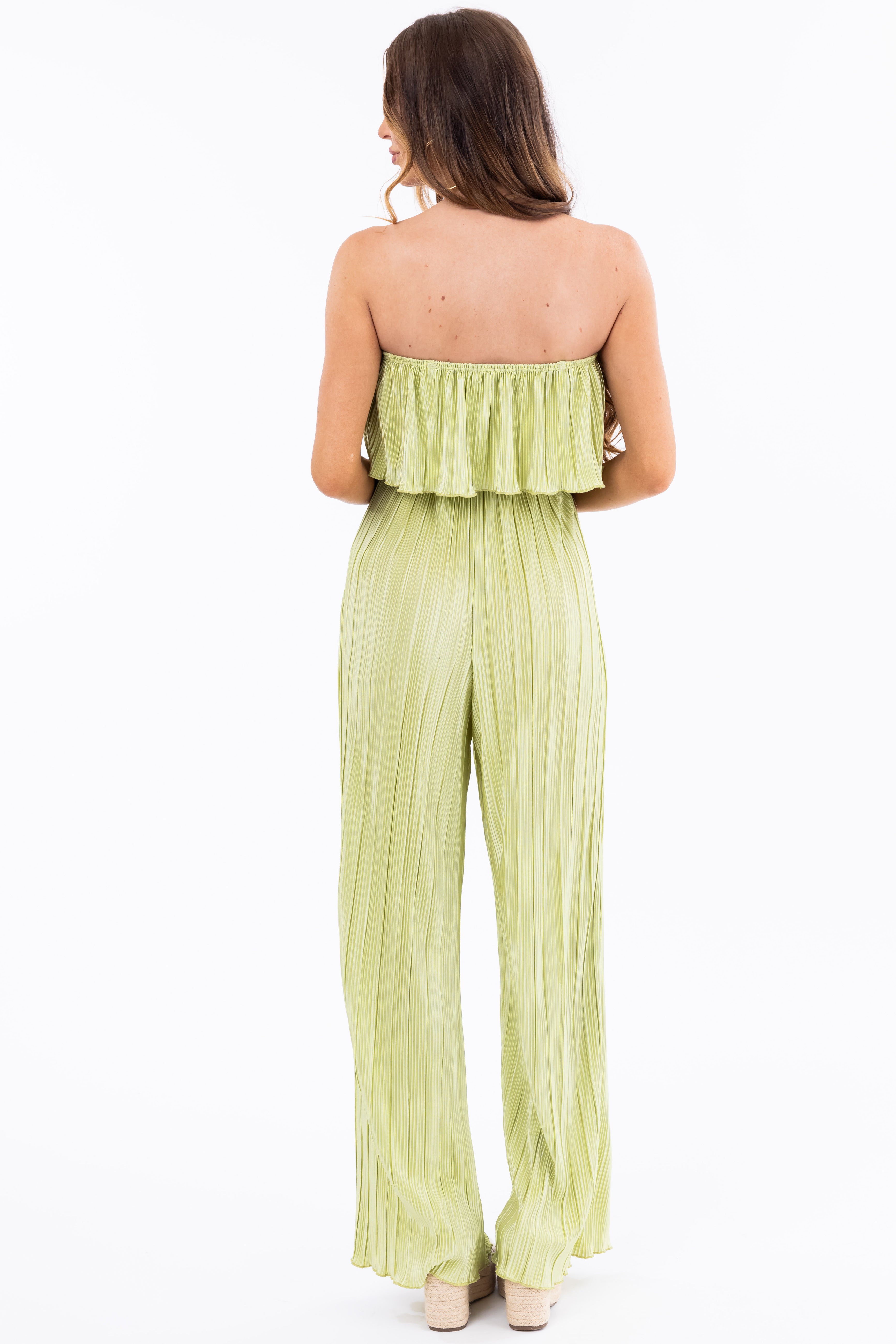 Pistachio Pleated Sleeveless Overlay Jumpsuit