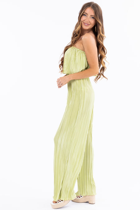 Pistachio Pleated Sleeveless Overlay Jumpsuit