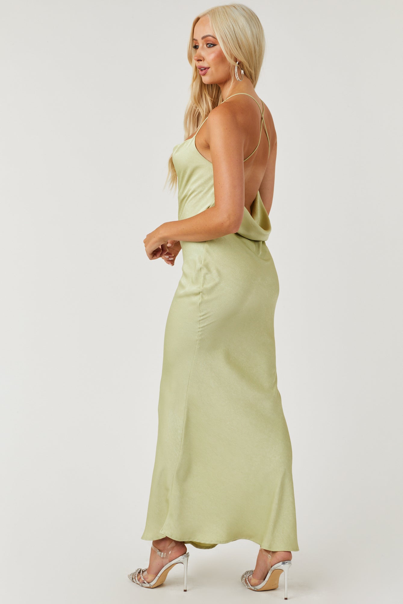 Pistachio Textured Cowl Neckline Maxi Dress