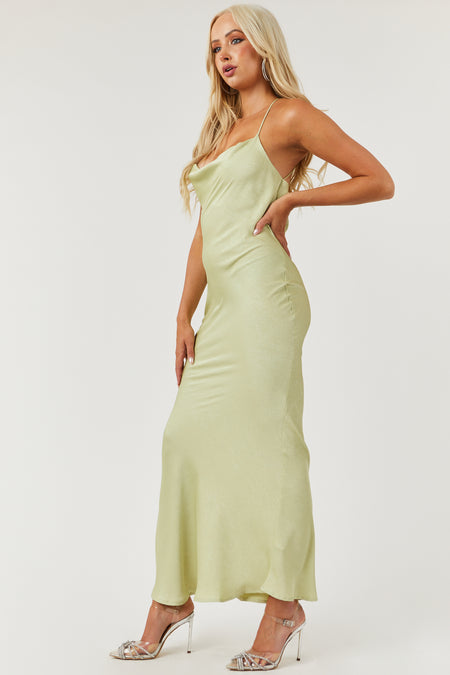 Pistachio Textured Cowl Neckline Maxi Dress