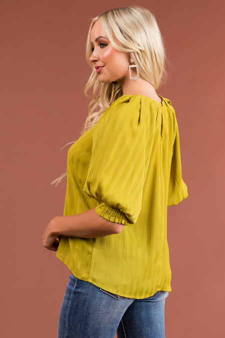 Pistachio Textured Ribbed Half Sleeve Blouse