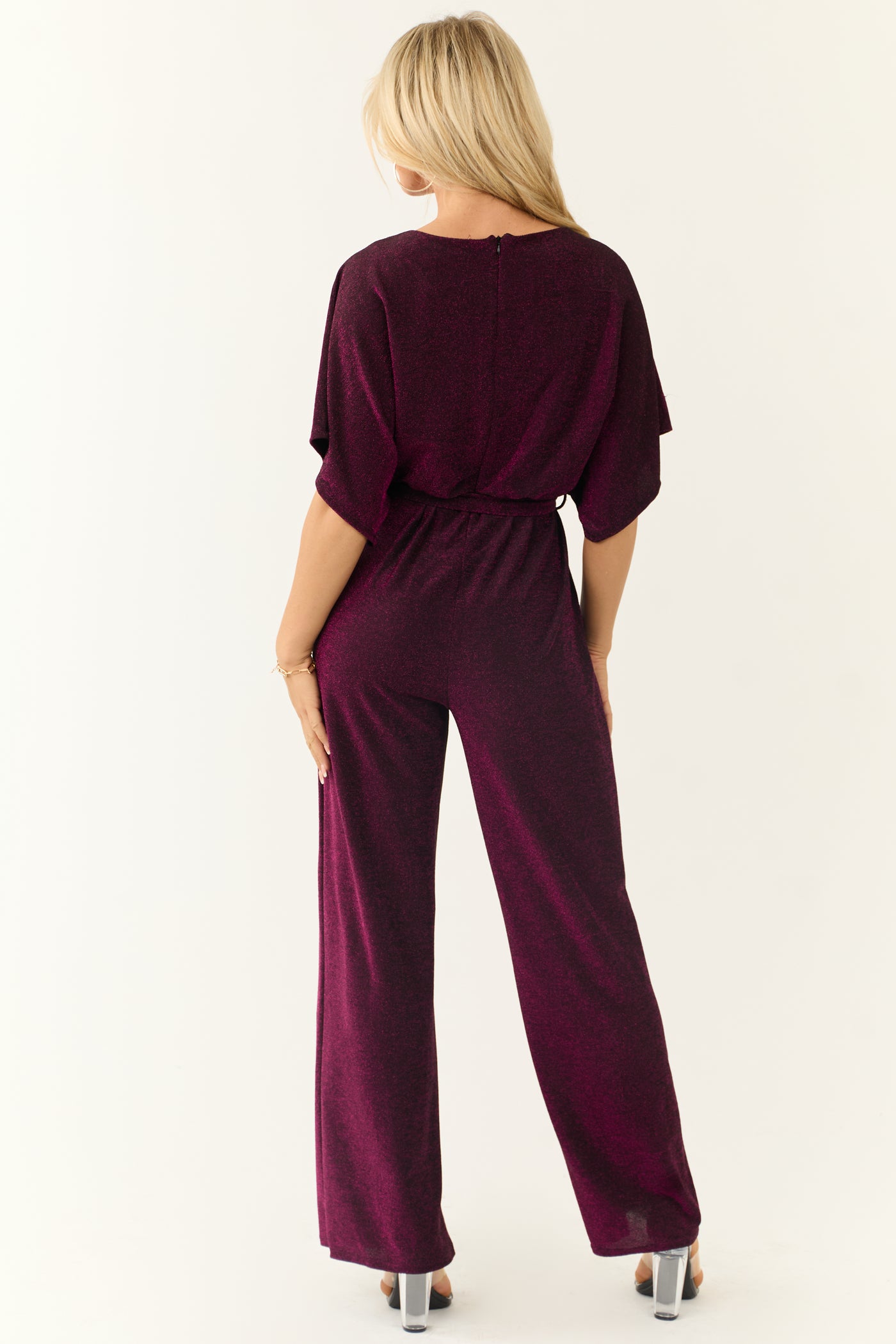 Plum Glitter Waist Tied Jumpsuit