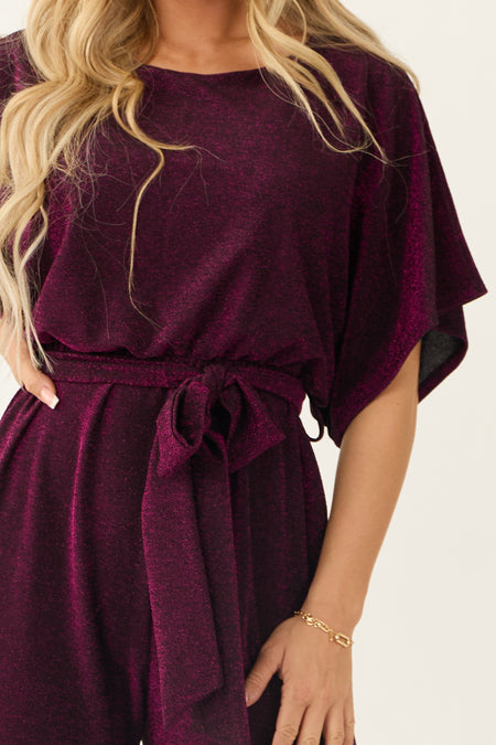 Plum Glitter Waist Tied Jumpsuit