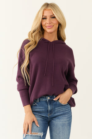 Plum Long Sleeve Knit Drawstring Hoodie