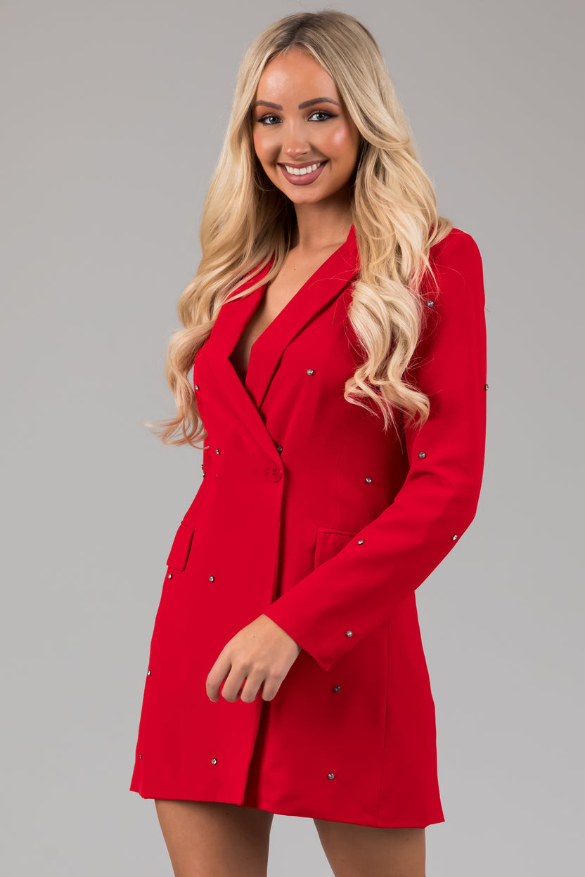 Pomegranate Rhinestone Accent Short Blazer Dress