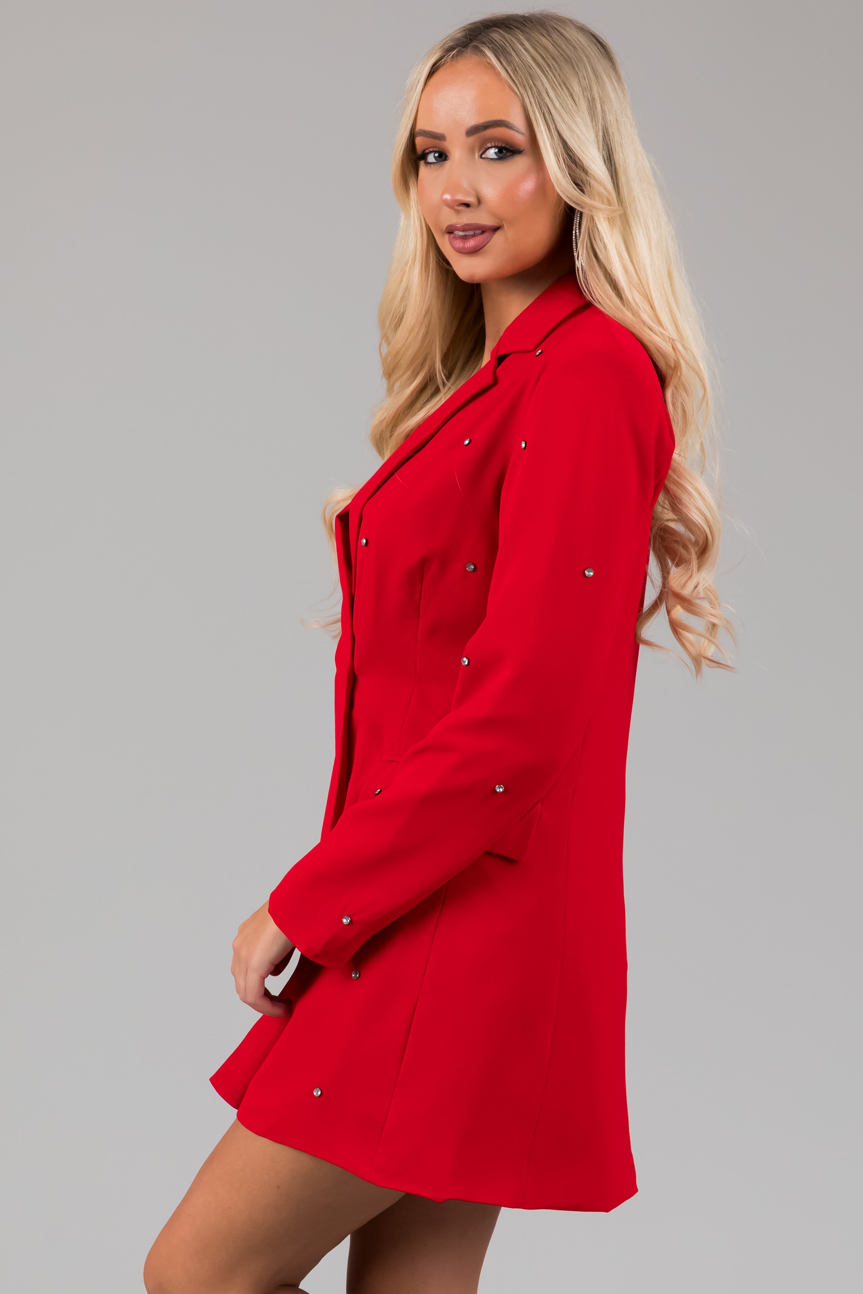 Pomegranate Rhinestone Accent Short Blazer Dress