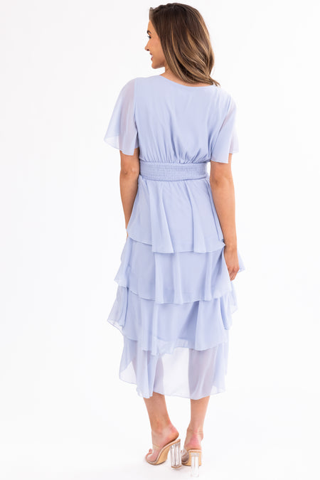 Powder Blue Ruffle High Low Midi Dress