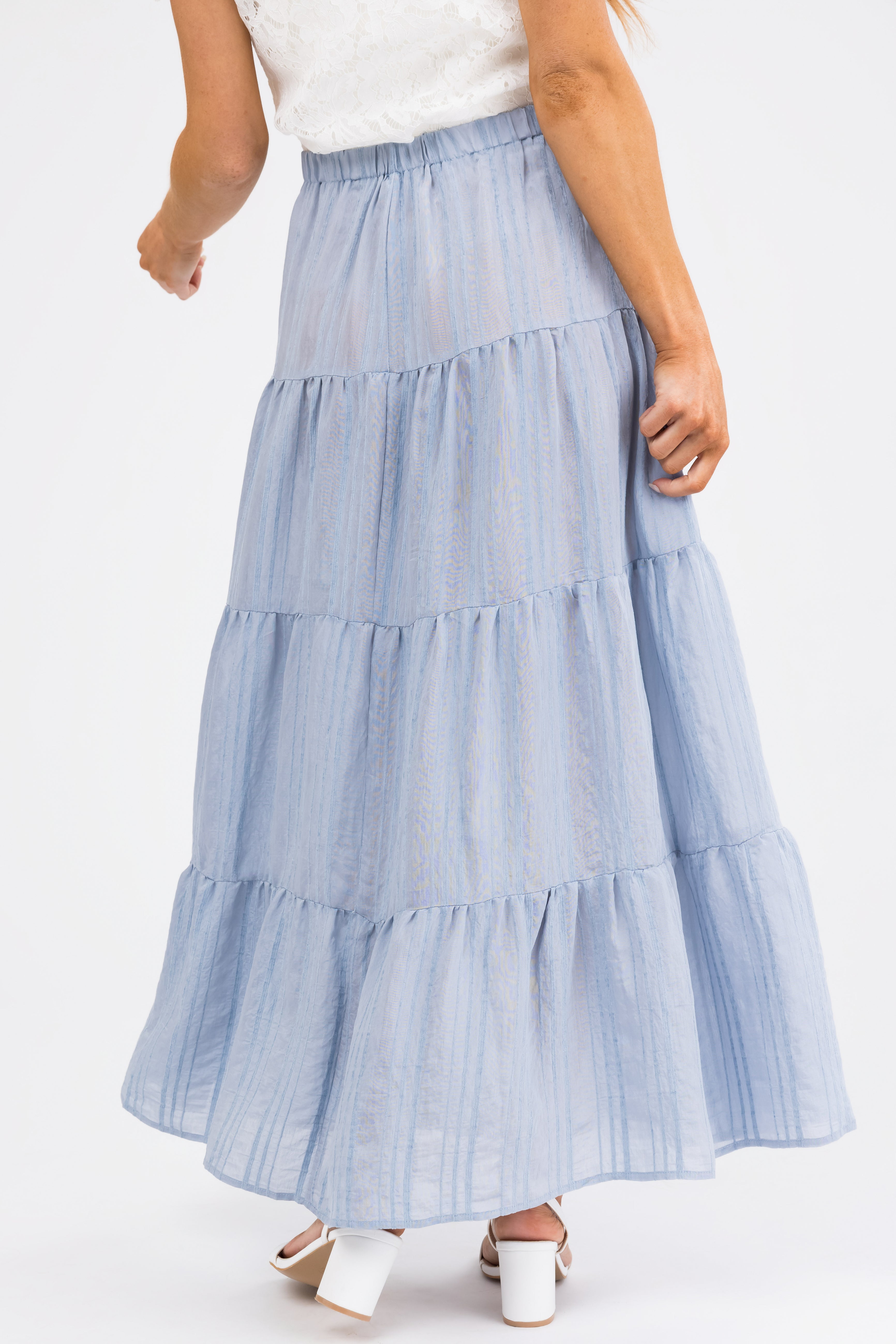 Powder Blue Textured Tiered Maxi Skirt