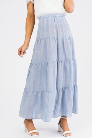 Powder Blue Textured Tiered Maxi Skirt