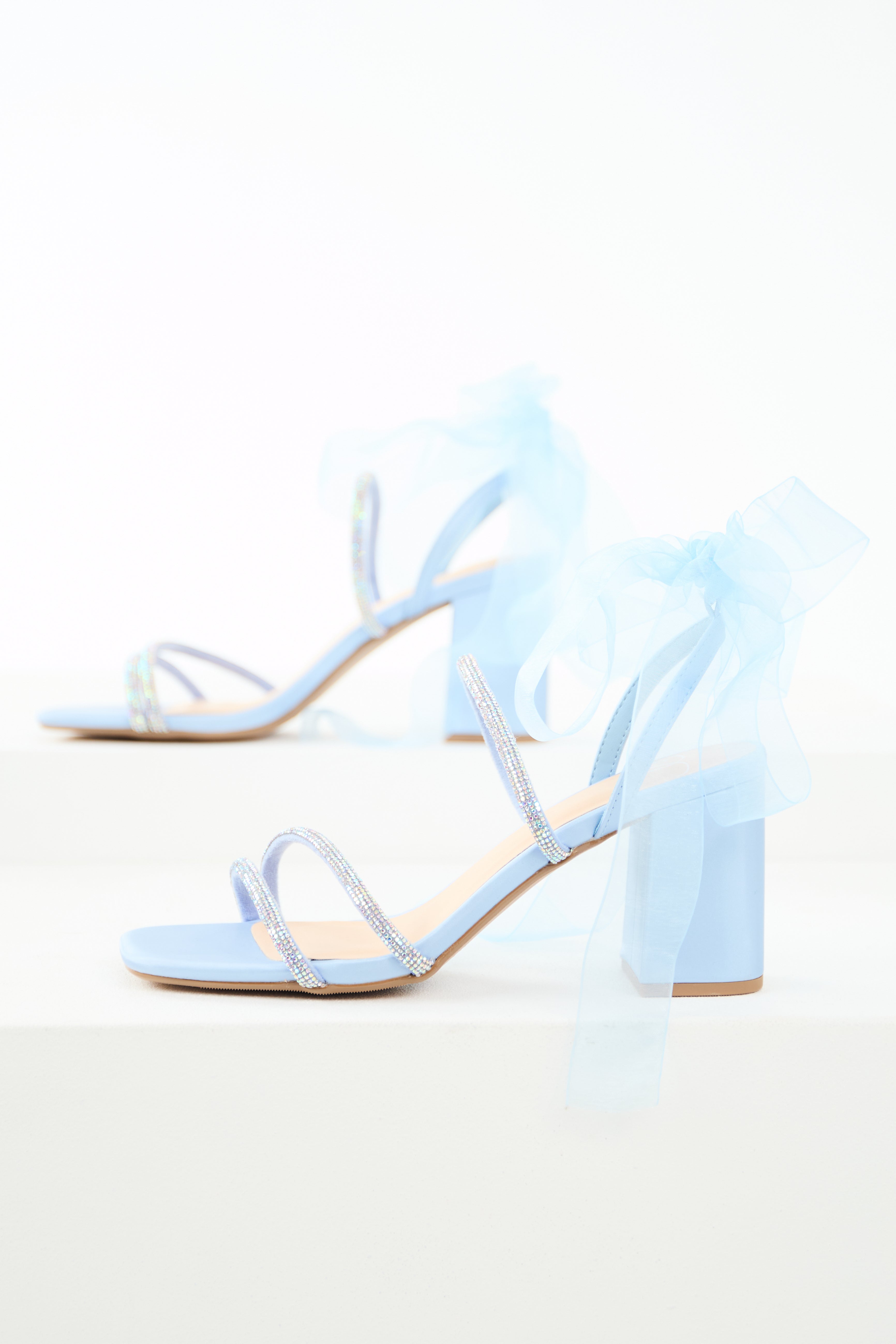 Powder Blue Rhinestone Ribbon Strap Heels