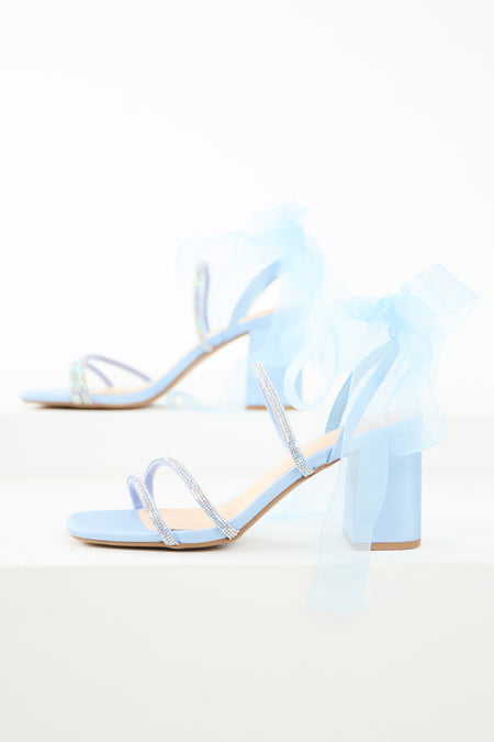 Powder Blue Rhinestone Ribbon Strap Heels