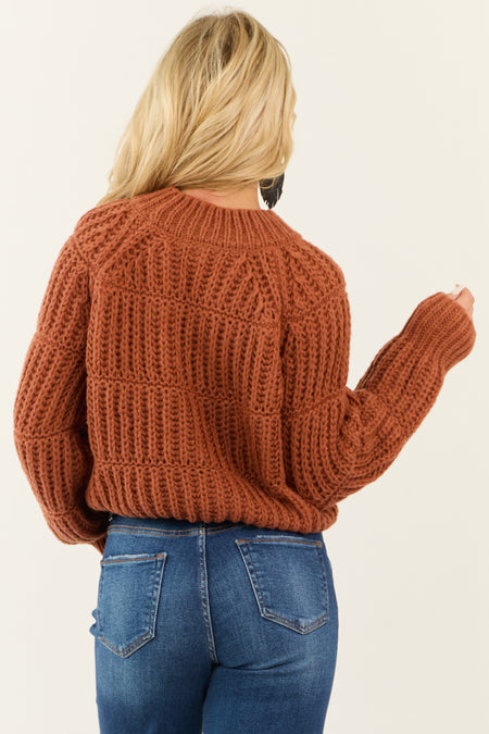 Pumpkin Spice Chunky Knit Mixed Weave Sweater