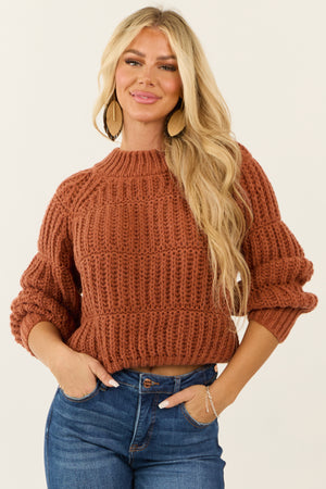 Pumpkin Spice Chunky Knit Mixed Weave Sweater