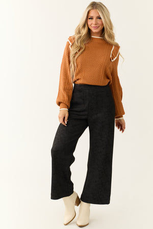 Pumpkin Spice Ruffle Shoulder Knit Sweater