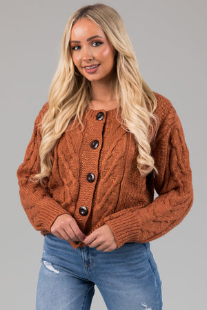 Pumpkin Spice Thick Cable Knit Button Cardigan